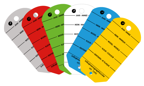 Sleutellabels in PVC in 6 kleuren met metalen ring en beschrijfbare stift — Vero Graphics